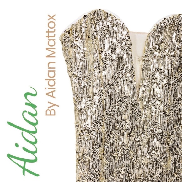 NWOT Aidan Mattox Gold Sequin Strapless Mini Dress Bustier Party Cocktail, 10 - Picture 5 of 14